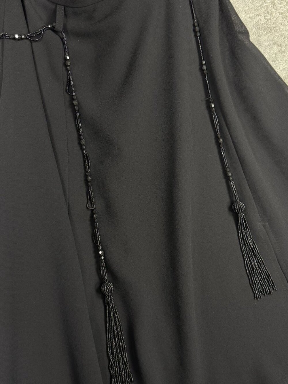 Vintage 90s Ribkoff Black Chiffon Maxi Skirt Beaded Belt Black Whimsigoth Fairy - Picture 9 of 14